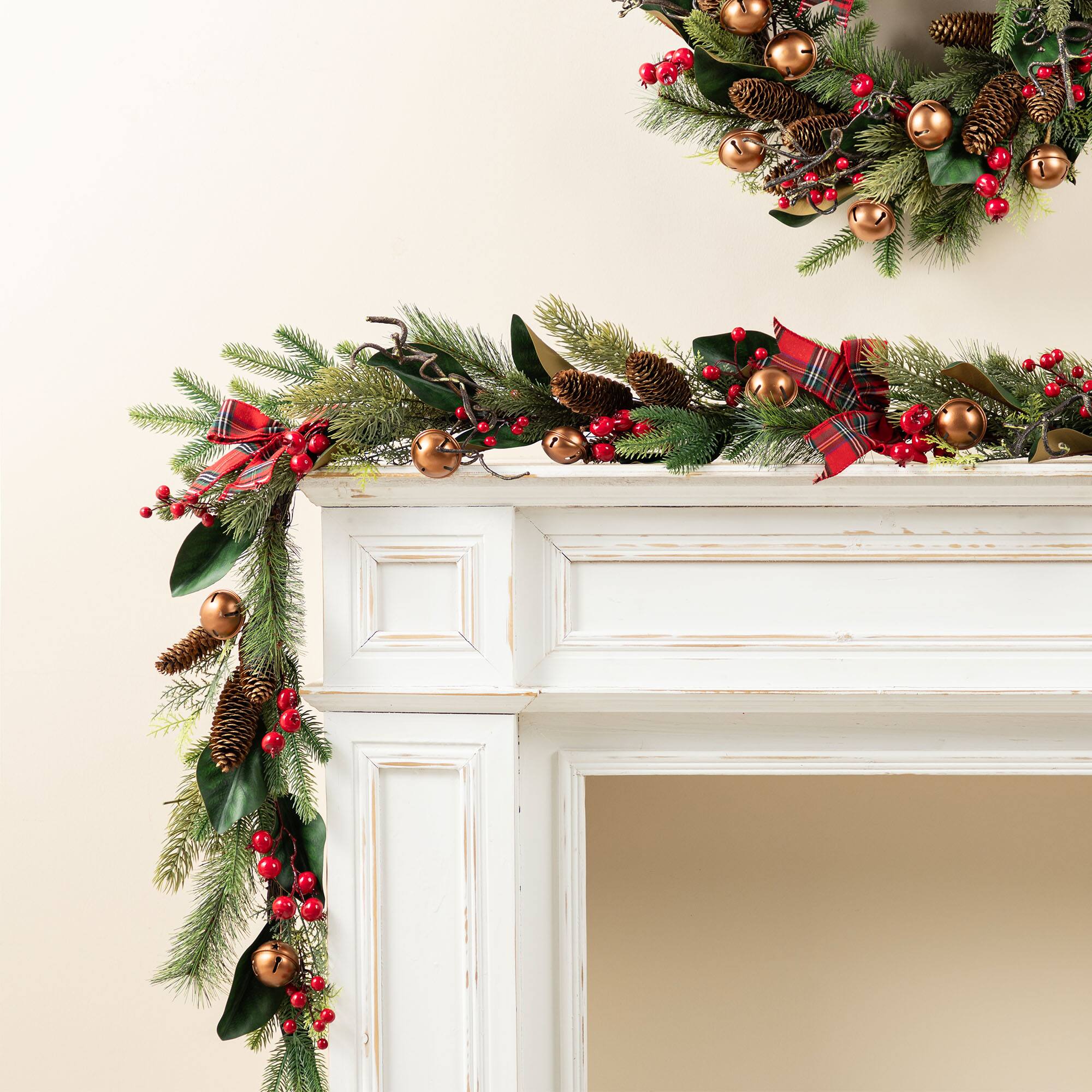 Glitzhome® 6FT Christmas Bell, Pinecone & Berry Bow Garland